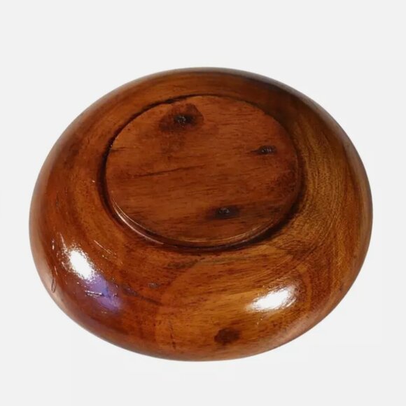 Vintage 6” Round Wood Bowl Mid Century Flat Rimmed Wooden Bowl Farmhouse - Picture 2 of 10